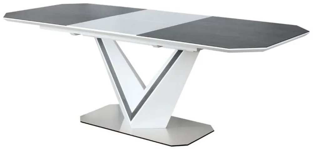Schnäppchen Casa Padrino mesa de comedor de diseño blanco / gris / plata 160-220 x 90 x A. 76 cm - Mesa de comedor extensible con platos de cerámica - Muebles de Comedor