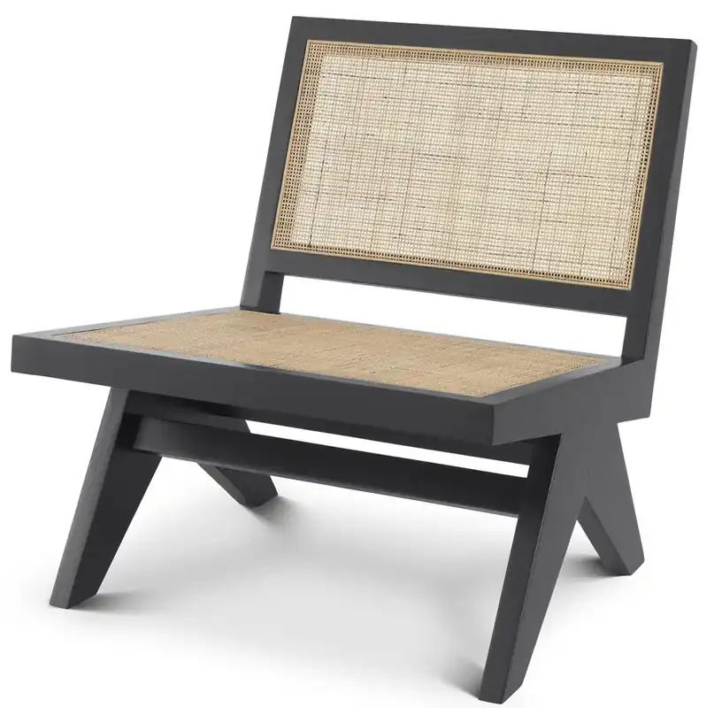 Letzte Chance Casa Padrino sillón de salón de lujo negro / natural 69,5 x 74 x A. 76 cm - Sillón de madera maciza con tejido de ratán - Muebles de Lujo