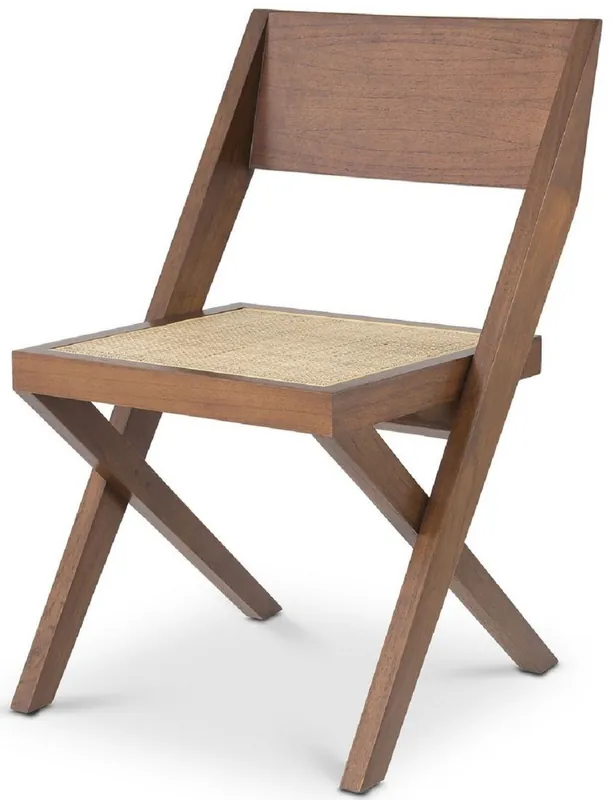 Neu Casa Padrino silla de comedor de lujo marrón / natural 53 x 56 x A. 85 cm - Silla de madera maciza con ratán - Muebles de comedor de lujo