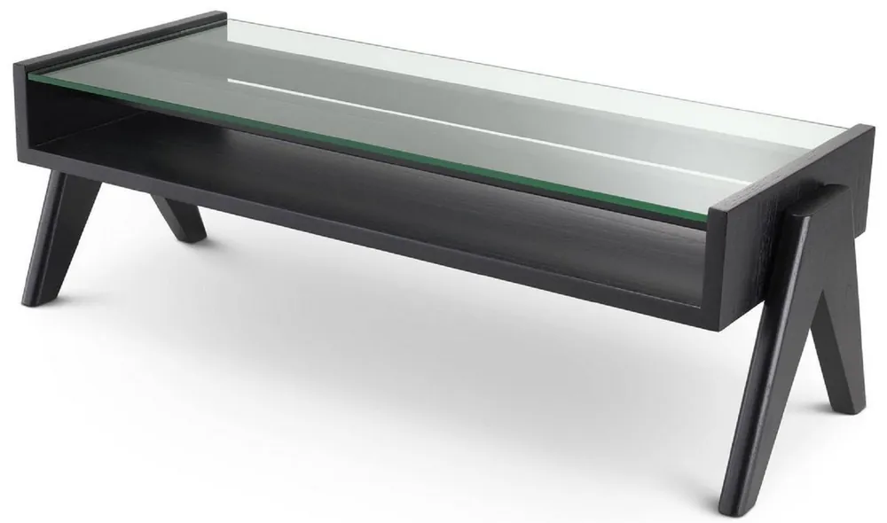 Casa Padrino mesa de centro de lujo negro 120 x 46 x A. 39,5 cm - Mesa de salón rectangular de madera maciza con tapa de vidrio - Muebles de salón de lujo Sale