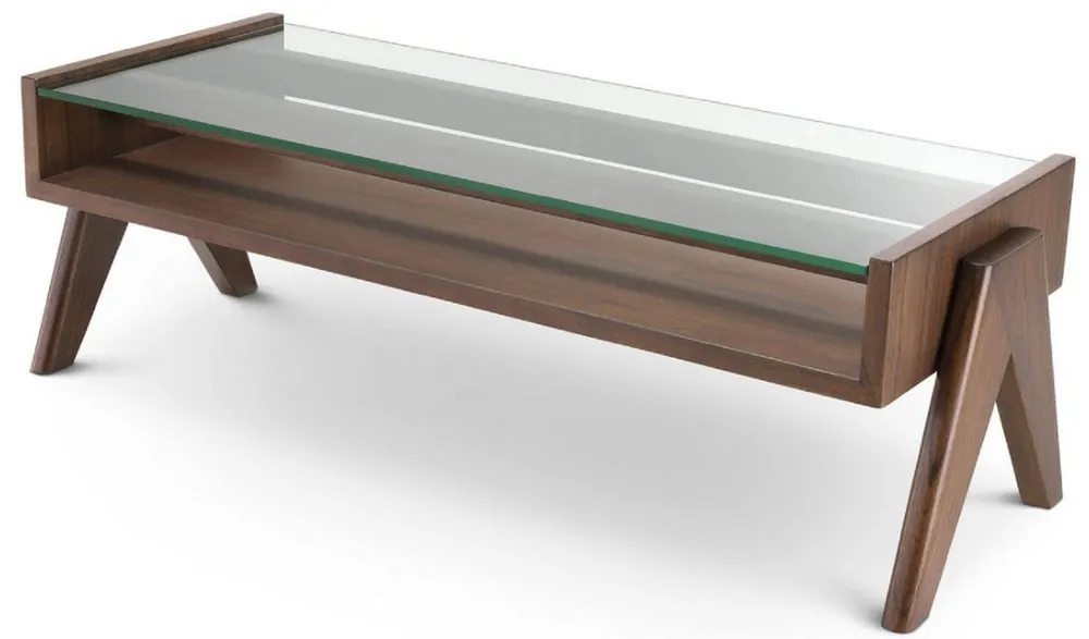 Casa Padrino mesa de centro de lujo marrón 120 x 46 x A. 39,5 cm - Mesa de salón rectangular de madera maciza con tapa de vidrio - Muebles de salón de lujo Bestpreis