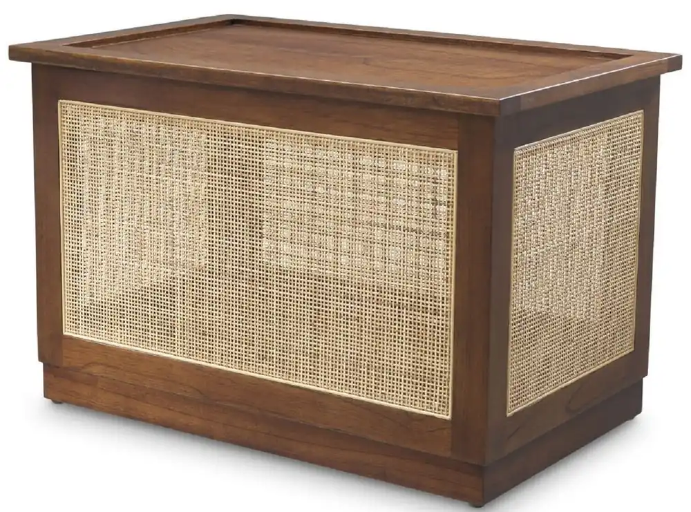 Schneller Versand Casa Padrino cofre de lujo con tapa marrón / natural 72 x 46 x A. 48 cm - Cofre de madera maciza con mimbre de ratán - Muebles de Lujo