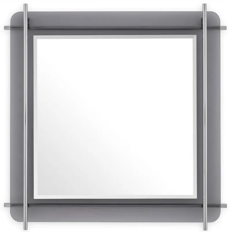 Heißes Angebot Casa Padrino espejo de lujo plata / gris 85,5 x 5 x A. 85,5 cm - Espejo de pared cuadrado con borde de vidrio tintado en gris y varillas de acero inoxidable - Colección de Lujo