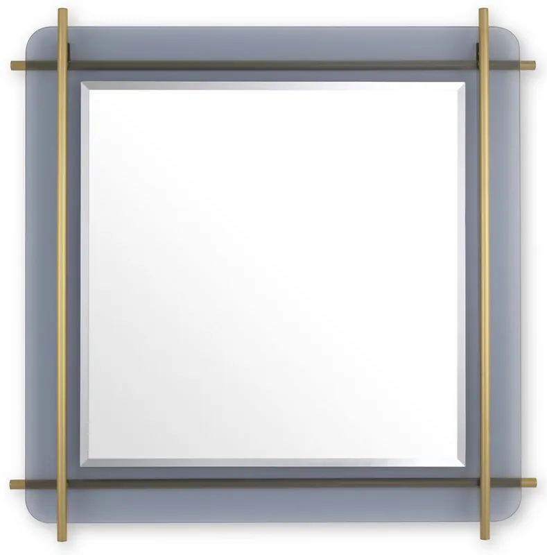 Casa Padrino espejo de lujo latón / gris 85,5 x 5 x A. 85,5 cm - Espejo de pared cuadrado con borde de vidrio tintado en gris y varillas de acero inoxidable - Colección de Lujo Online Kaufen