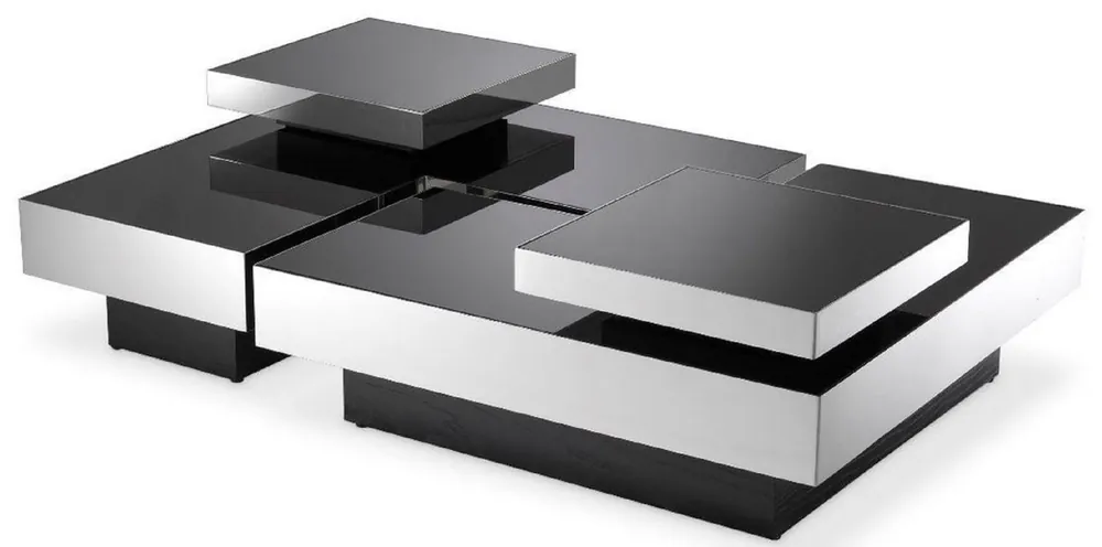 Casa Padrino conjunto de mesa de centro de lujo plata / negro - 2 Mesas de salón en forma de L con 2 bandejas cuadradas - Muebles de salón - Colección de Lujo Markenprodukt