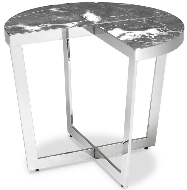 Billig Casa Padrino mesa auxiliar de lujo plata / gris Ø 60 x A. 50,5 cm - Mesa de acero inoxidable con tapas de mármol - Muebles de salón de lujo
