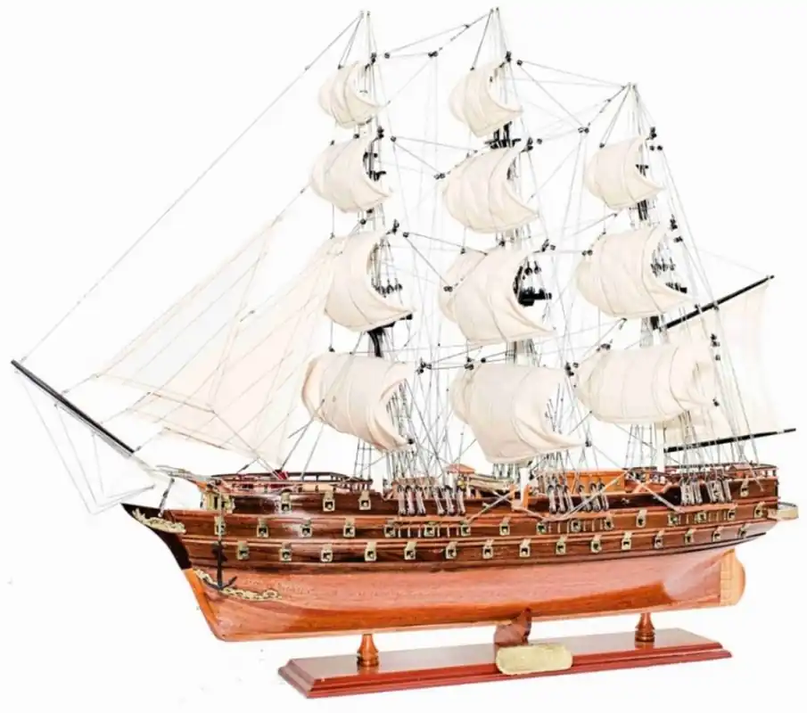 Expressversand Casa Padrino buque insignia Napoleón con soporte de madera maciza marrón 104 x 20 x A. 76 cm - Barco decorativo hecho a mano barco de madera barco de vela barco de guerra - Accesorios Decorativos