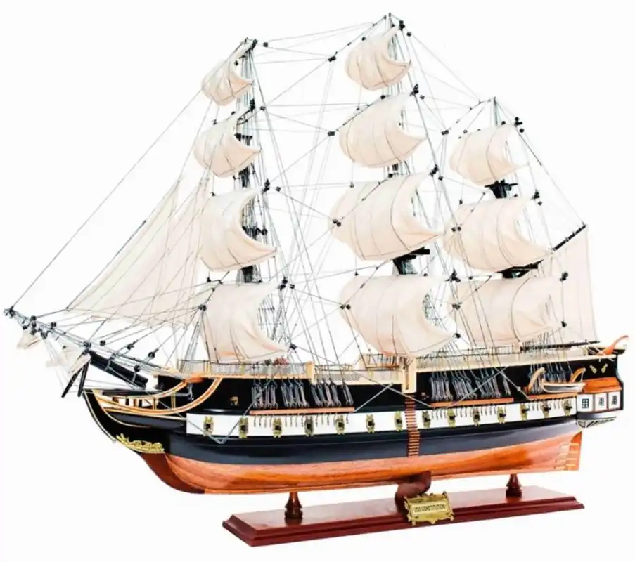 Neu Casa Padrino buque insignia USS Constitution con soporte de madera maciza negro / marrón 103 x 30 x A. 85 cm - Barco decorativo barco de madera barco de vela barco de guerra - Accesorios Decorativos