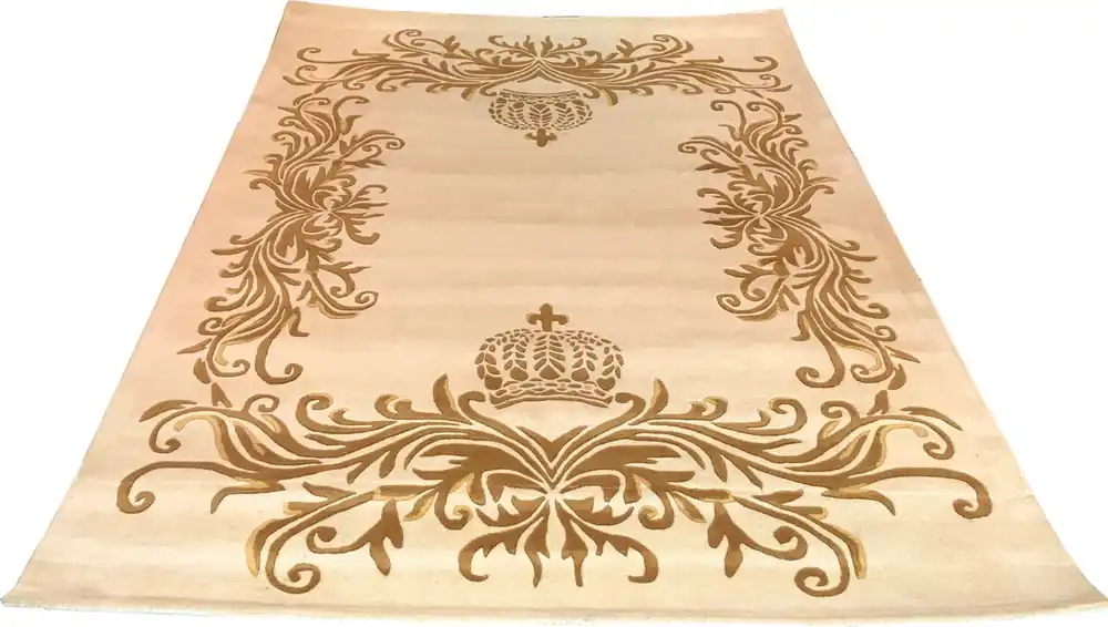 Kracherpreis Pompöös de Casa Padrino alfombra de lujo de Harald Glööckler 160 x 230 cm corona crema / oro - alfombra de diseño barroco - tejida a mano con lana