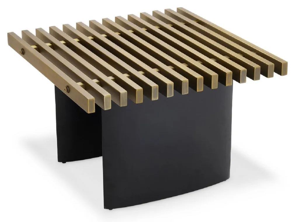 Casa Padrino mesa auxiliar de diseño industrial de lujo latón / negro 60,5 x 60,5 x A. 40 cm - Mesa de estilo industrial con tablero de rejilla metálica y patas de mesa elípticas - Calidad de Lujo Preisknaller