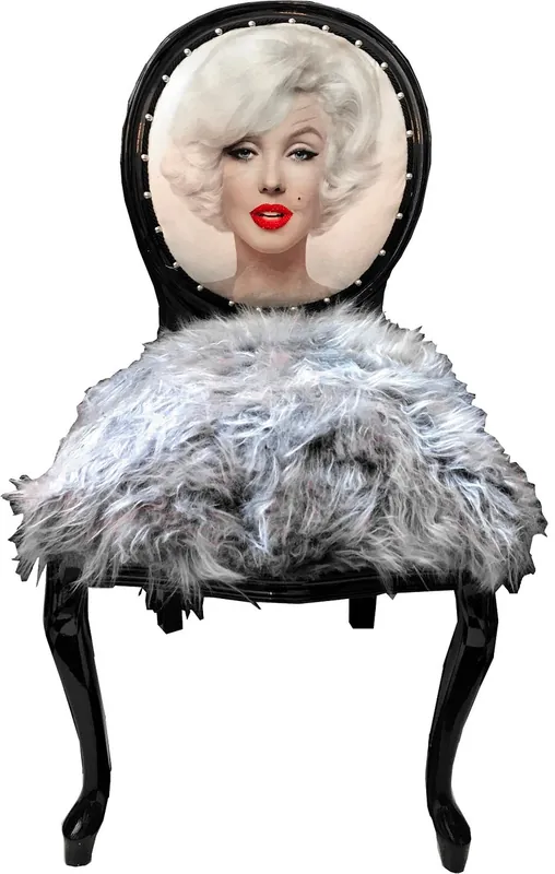 Super-Preis Casa Padrino silla de comedor barroco de lujo Marilyn Monroe gris / negro 50 x 60 x A. 104 cm - Silla de diseño de arte pop hecha a mano con piel sintética - Muebles de comedor barrocos