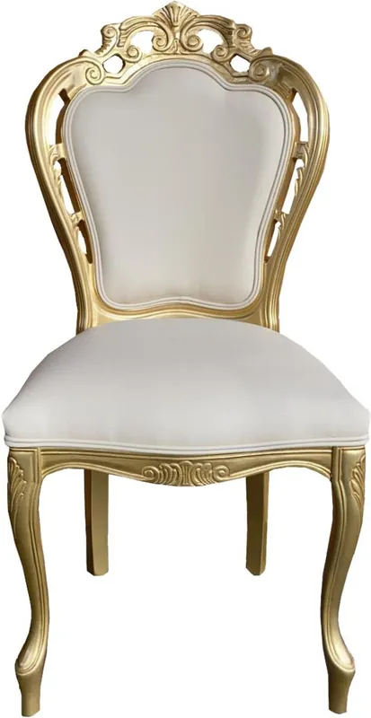Casa Padrino silla de comedor barroca de lujo aspecto cuero crema / oro - silla de diseño - calidad de lujo Sonderaktion