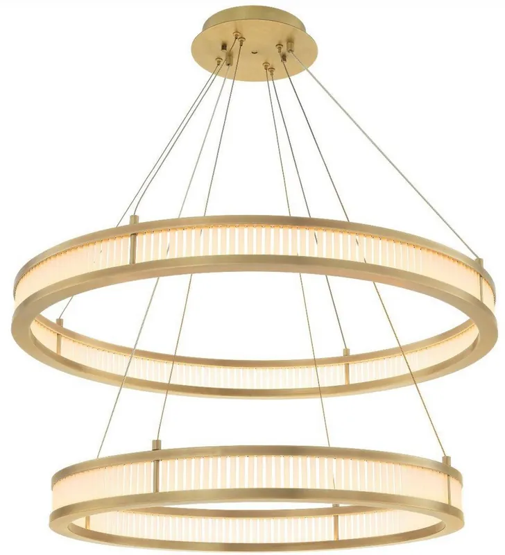 Casa Padrino lámpara de araña LED de lujo latón antiguo / blanco Ø 85 cm - Lámpara de araña redonda moderna - Lámpara de Araña de Salón - Lámpara de Araña de Hotel Heißes Angebot