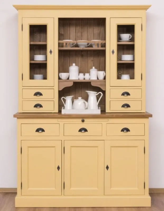 Sale Casa Padrino gabinete de cocina de estilo campestre amarillo / marrón 137 x 50 x A. 197 cm - Gabinete de Cocina de 2 Piezas con 5 Puertas y 7 Cajones - Muebles de Cocina de Estilo Campestre