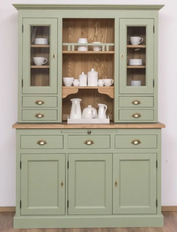 Casa Padrino gabinete de cocina de estilo campestre verde / marrón 137 x 50 x A. 197 cm - Gabinete de Cocina de 2 Piezas con 5 Puertas y 7 Cajones - Muebles de Cocina de Estilo Campestre Jetzt Bestellen