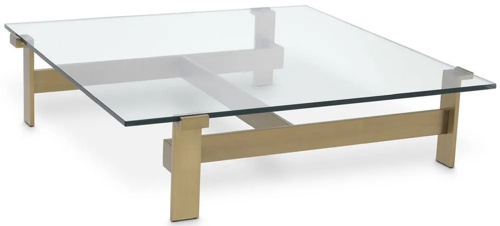 Versand Am Gleichen Tag Casa Padrino mesa de centro de lujo latón 120 x 120 x A. 30 cm - Mesa de salón cuadrada de acero inoxidable con tapa de vidrio - Muebles de salón - Calidad de Lujo