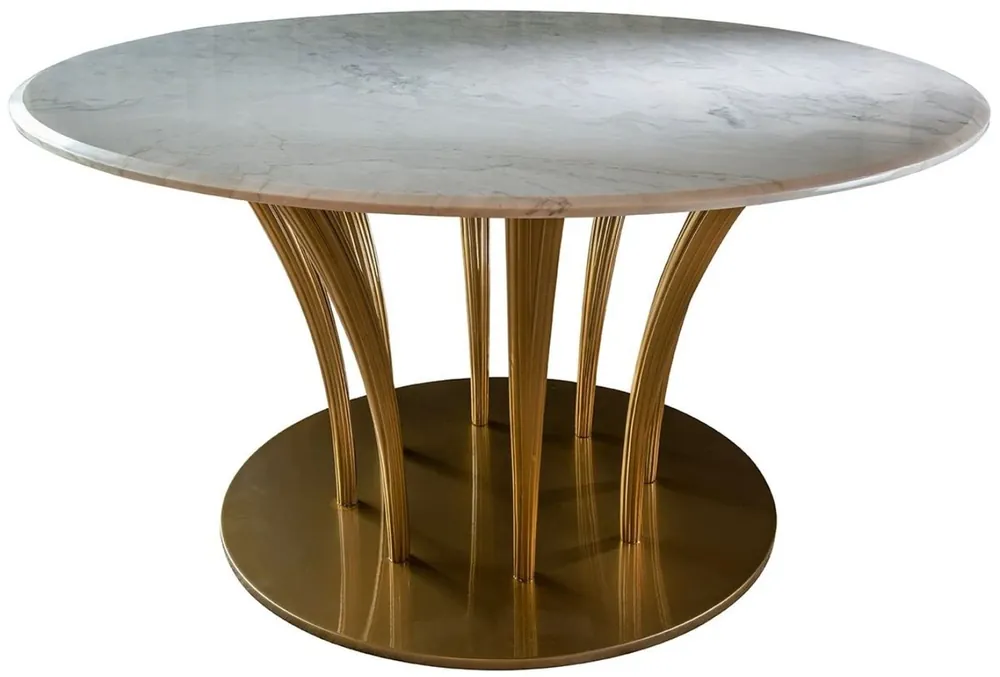 Saisonangebot Casa Padrino mesa de comedor de lujo oro / blanco Ø 170 x A. 75 cm - Mesa de comedor hecha a mano con tapa redonda de mármol de Carrara - Muebles de comedor de lujo - Calidad de Lujo