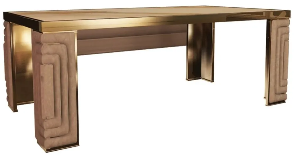 Bestseller Casa Padrino mesa de comedor de lujo oro / taupe / blanco 200 x 110 x A. 78 cm - Mesa de comedor moderna con tapa de mármol Estremoz - Mobiliario de Hotel - Calidad de Lujo - Hecho en Italia