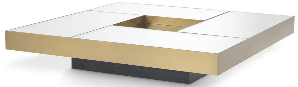 Rabatt Casa Padrino mesa de centro de lujo latón / negro 120 x 120 x A. 23,5 cm - Mesa de salón cuadrada de acero inoxidable con tablero de vidrio espejo - Muebles de salón - Calidad de Lujo