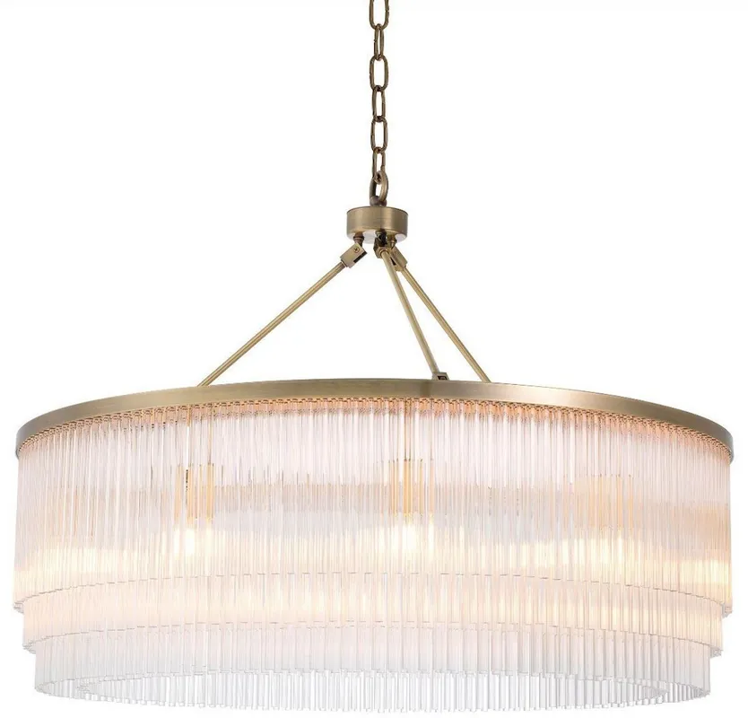 Solange Der Vorrat Reicht Casa Padrino lámpara de araña de lujo latón Ø 90 x A. 61 cm - Lámpara de araña redonda de metal con elegantes varillas de vidrio - Lámpara de Araña de Hotel y Restaurante