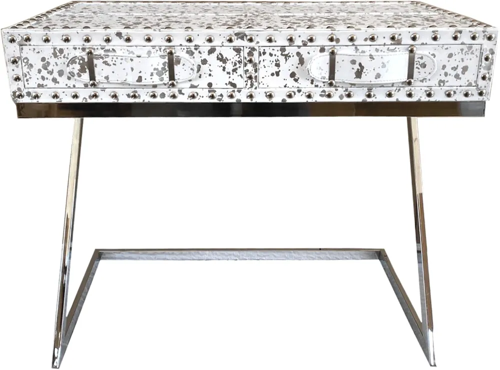 Saisonangebot Escritorio de lujo Casa Padrino con 2 cajones blanco / plateado 110 x 50 x H75 cuero / metal - secretaria