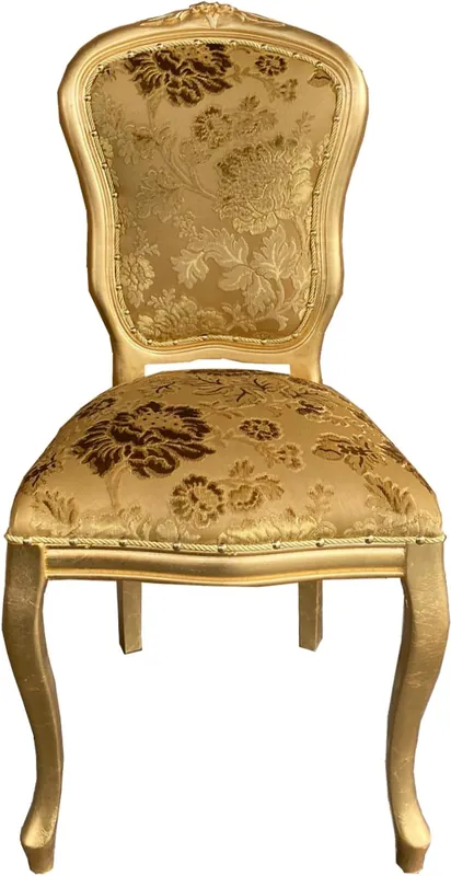 Knallerangebot Casa Padrino Silla de comedor de lujo barroco Louis Gold Bouquet Pattern / Gold - Muebles barrocos