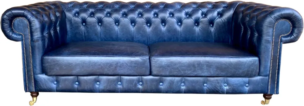 Saisonangebot Sofá Chesterfield de cuero auténtico de lujo 220 cm cuero vintage de Casa Padrino Galata Blue
