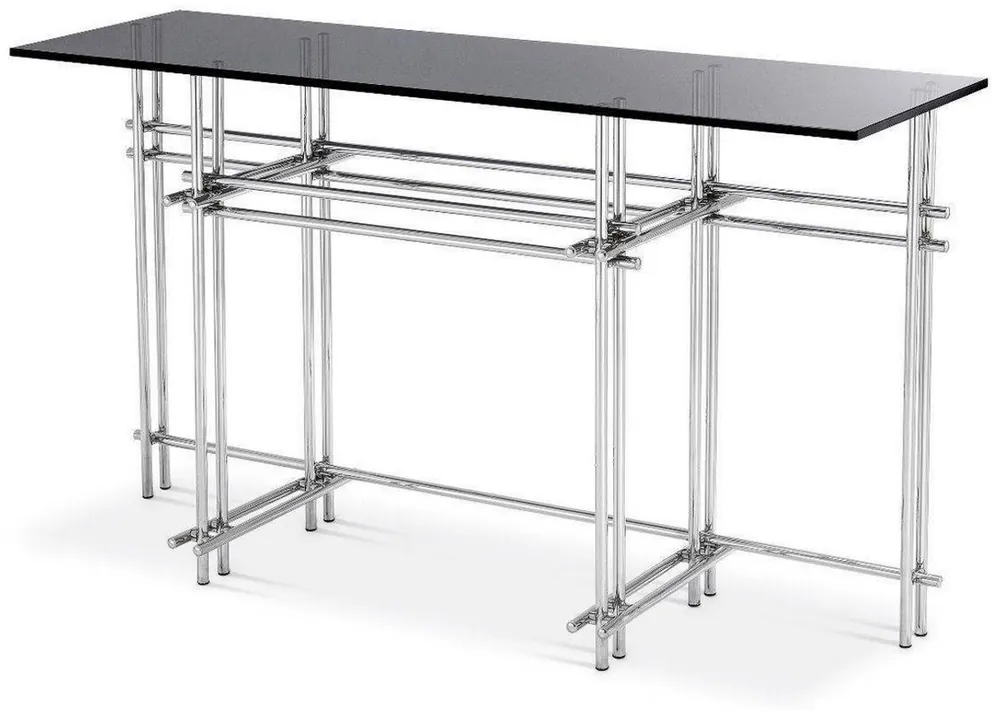 Casa Padrino consola de diseño plata / gris 131 x 36,5 x A. 73 cm - Mesa consola de acero inoxidable con tapa de vidrio - Muebles de Diseño - Calidad de Lujo Neue Ware