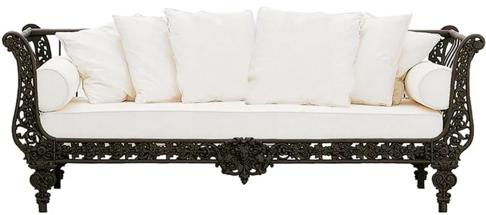 Casa Padrino sofá barroco de lujo marrón oscuro / blanco 212 x 87 x A. 77 cm - Sofá de hierro forjado forjado a mano con cojines - Sofá de Salón - Sofá de Jardín - Sofá de Patio - Muebles Barrocos Markenprodukt