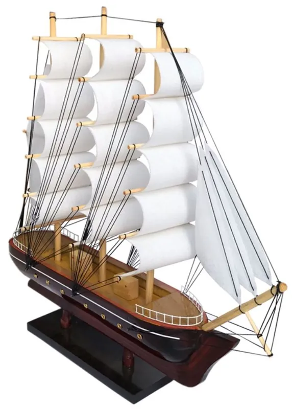 Sonderaktion Casa Padrino deco velero Belem con soporte de madera maciza marrón / blanco - Diferentes Tamaños - Barco decorativo hecho a mano barco de madera - Accesorios Decorativos