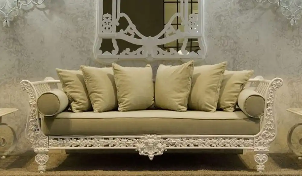 Casa Padrino sofá barroco de lujo blanco / verde claro 212 x 87 x A. 77 cm - Sofá de hierro forjado forjado a mano con cojines - Sofá de Salón - Sofá de Jardín - Sofá de Patio - Muebles Barrocos Rabatt