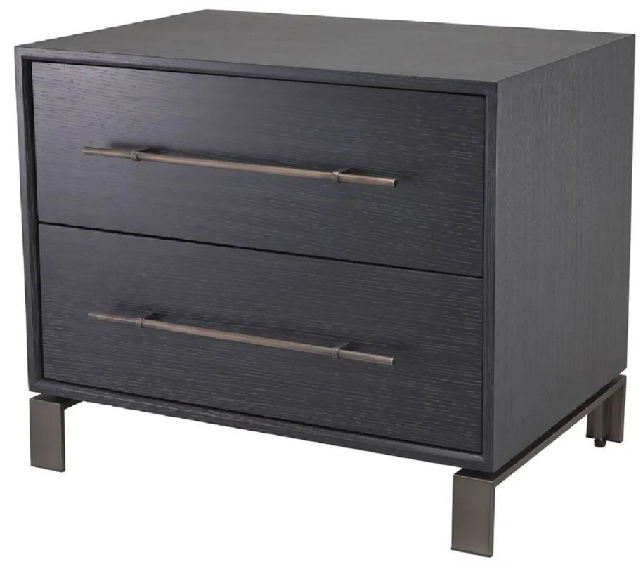 Preiswert Casa Padrino mesa auxiliar de lujo gris antracita / bronce 65 x 48 x A. 55 cm - Mesita de noche con 2 cajones - Muebles de Lujo