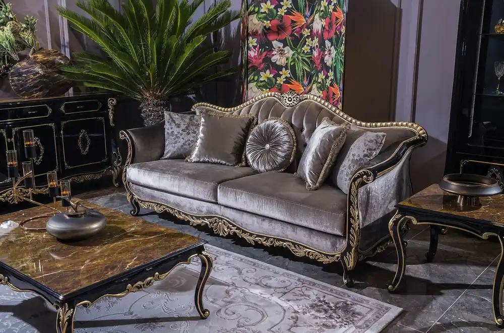 Letzte Chance Casa Padrino sofá barroco de lujo plata / negro / oro 220 x 88 x A. 107 cm - Magnífica sofá de salón con cojines decorativos - Noble y Magnífica