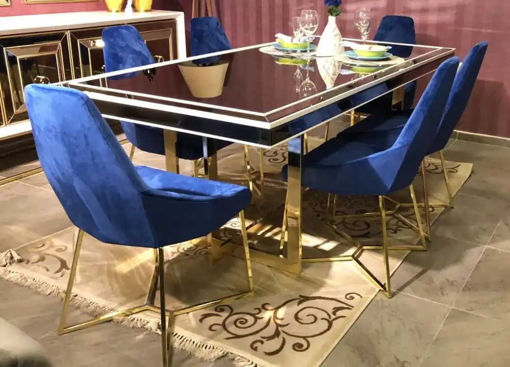 Günstig Casa Padrino conjunto de comedor de lujo azul / blanco / oro - 1 Mesa de Comedor y 6 Sillas de Comedor - Muebles de Comedor de Lujo