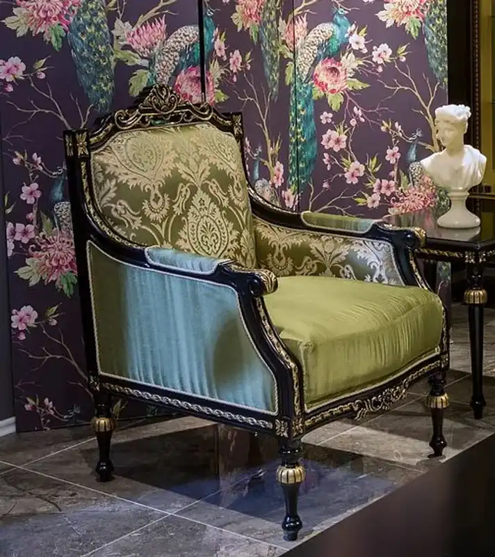 Casa Padrino sillón barroco de lujo verde / negro / oro 75 x 74 x A. 106 cm - Sillón noble de madera maciza con patrón elegante - Muebles de salón en estilo barroco Rabatt