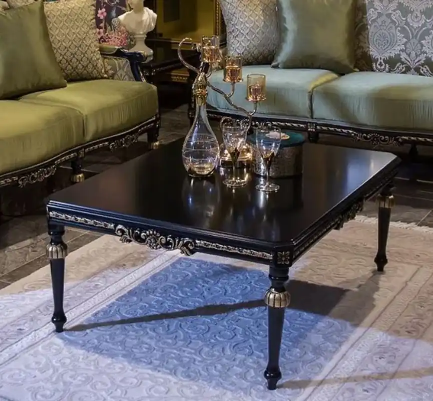 Casa Padrino mesa de centro barroco de lujo negro / oro 109 x 85 x A. 45 cm - Mesa de salón de madera maciza noble en estilo barroco - Muebles Barrocos Günstig