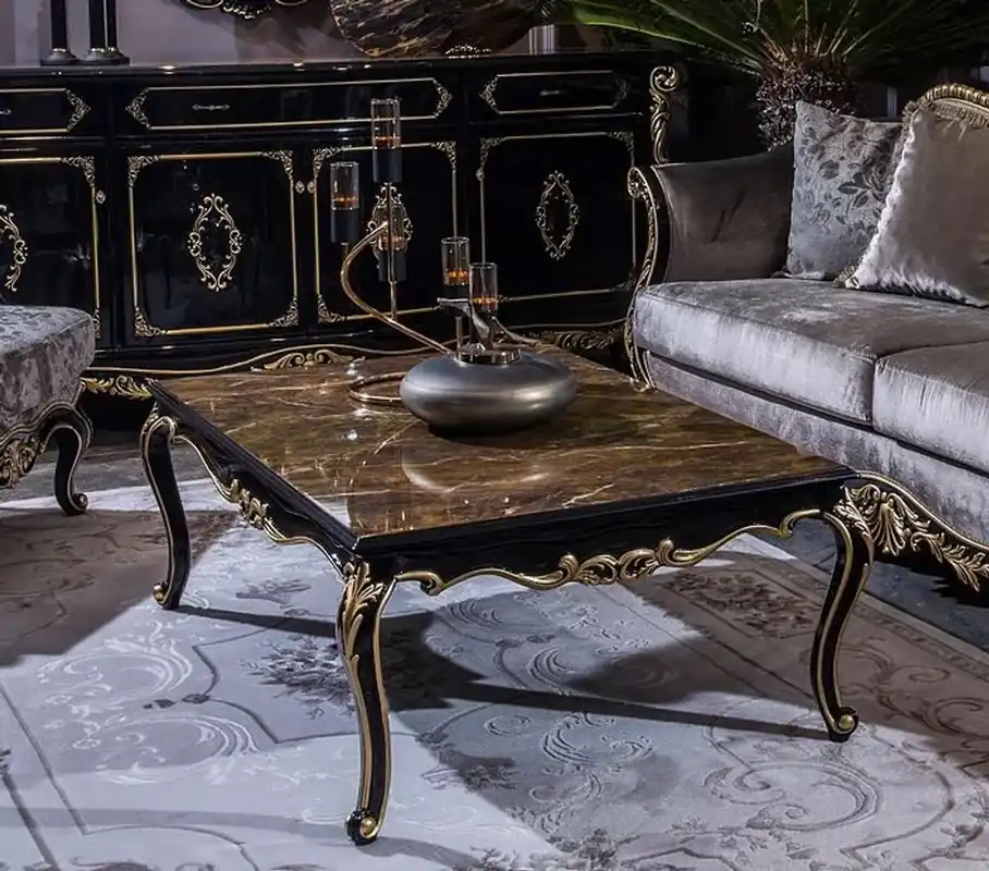Abverkauf Casa Padrino mesa de centro barroco de lujo negro / oro 125 x 84 x A. 44 cm - Mesa de salón de madera maciza noble en estilo barroco - Muebles Barrocos
