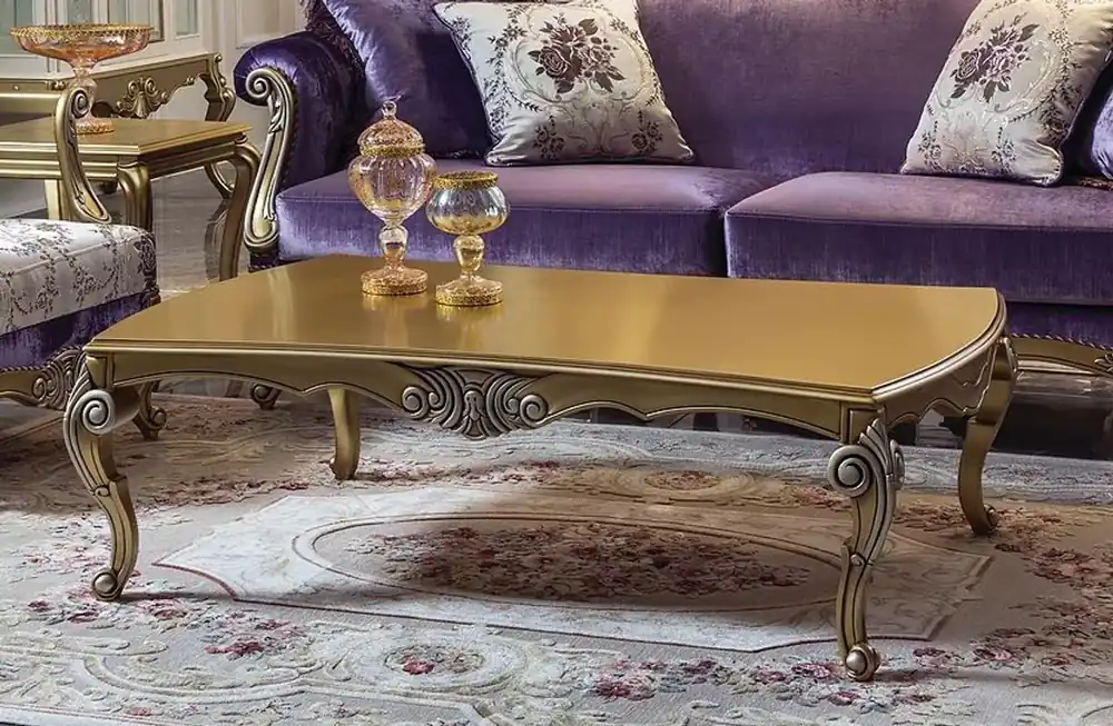 Direkt Vom Hersteller Casa Padrino mesa de centro barroco de lujo oro / plata 136 x 89 x A. 44 cm - Mesa de salón de madera maciza noble en estilo barroco - Muebles de salón de estilo barroco