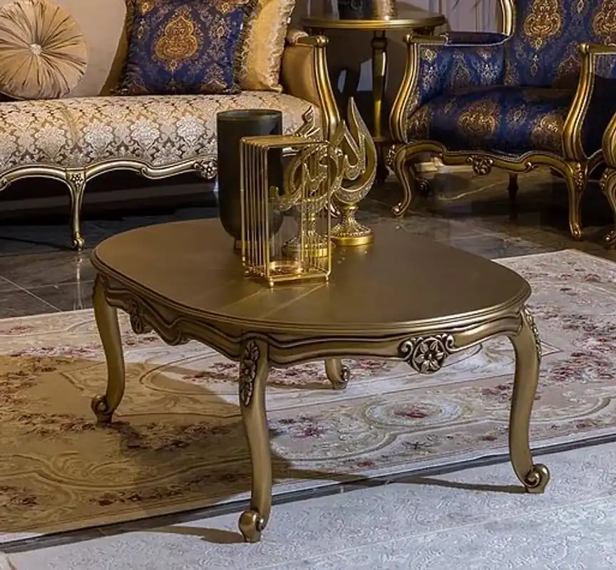 Billig Casa Padrino mesa de centro barroco de lujo oro 129 x 81 x A. 45 cm - Mesa de salón ovalada de madera maciza - Muebles de estilo barroco