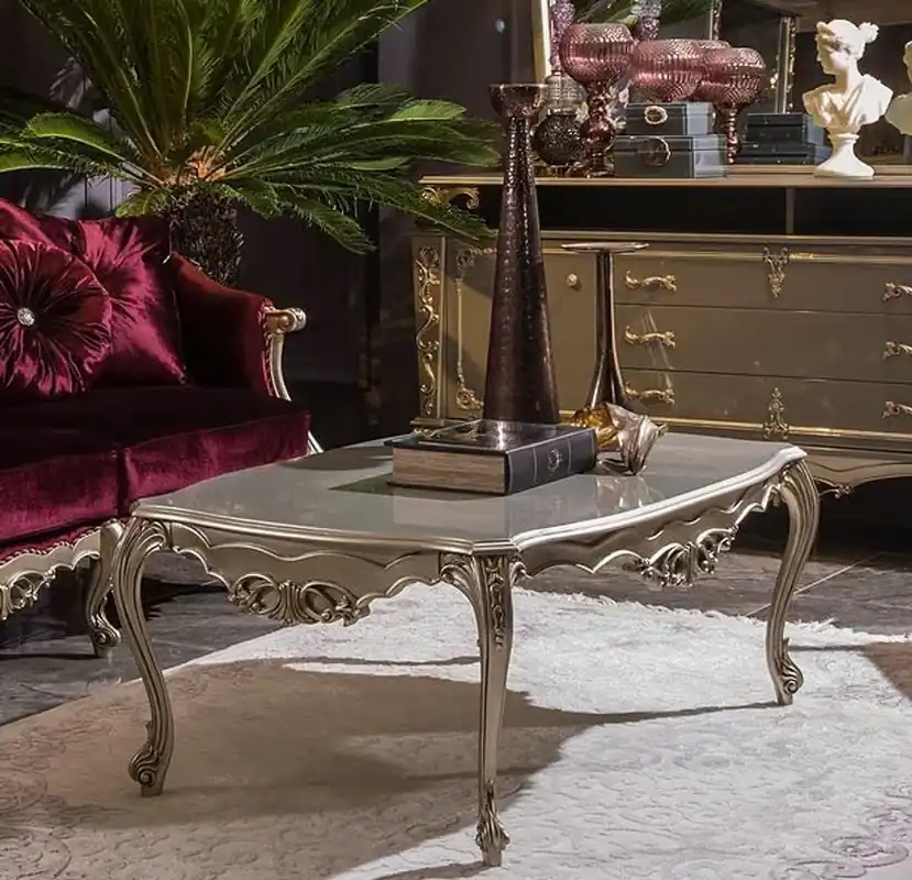 Casa Padrino mesa de centro barroco de lujo plata 122 x 71 x A. 48 cm - Mesa de salón de madera maciza - Muebles barrocos nobles Preiswert