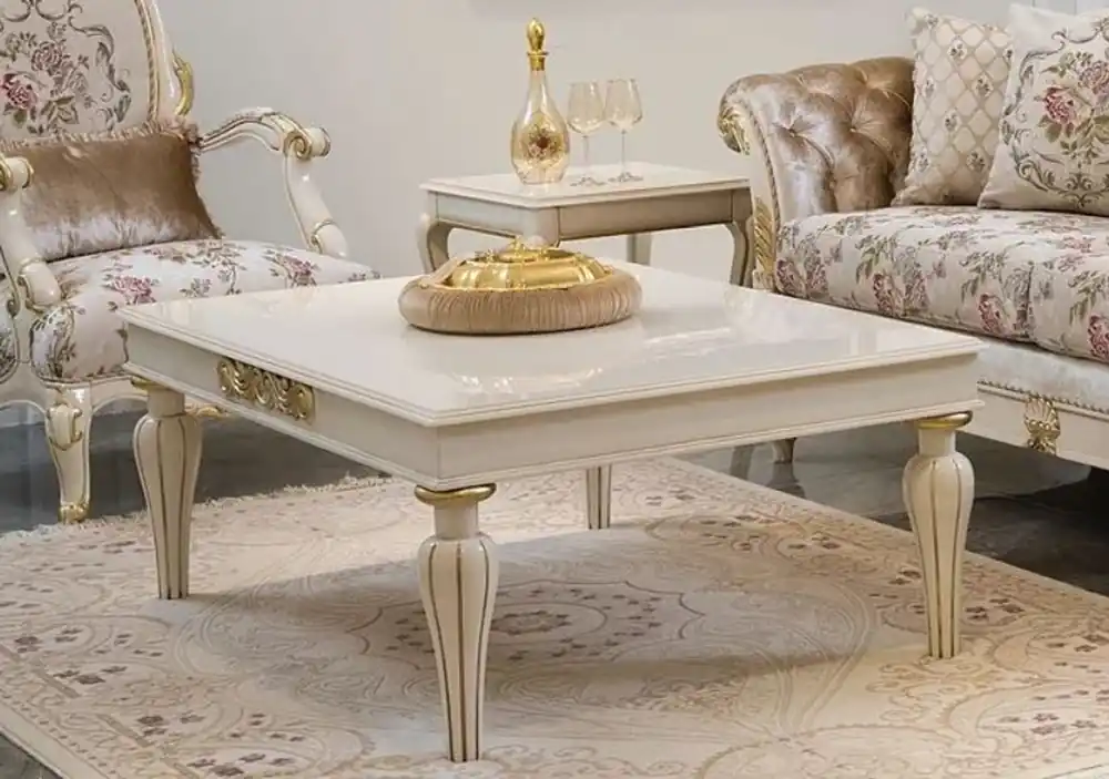 Casa Padrino mesa de centro barroco de lujo blanco / oro 125 x 90 x A. 47 cm - Elegante mesa de salón de madera maciza en estilo barroco - Muebles de salón barrocos Top-Angebot