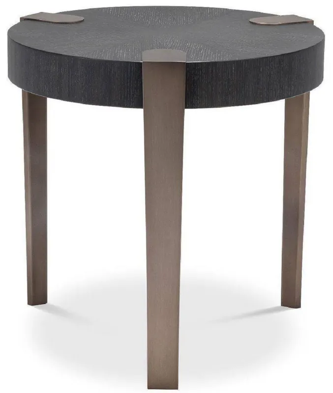 Casa Padrino mesa auxiliar de lujo gris antracita / bronce Ø 57 x A. 55,5 cm - Mesa redonda de madera maciza con patas de acero - Muebles de salón - Calidad de Lujo Angebot