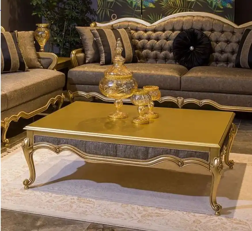 Ausverkauf Casa Padrino mesa de centro barroco de lujo oro / gris 126 x 91 x A. 42 cm - Mesa de salón de madera maciza noble en estilo barroco - Muebles de salón barrocos