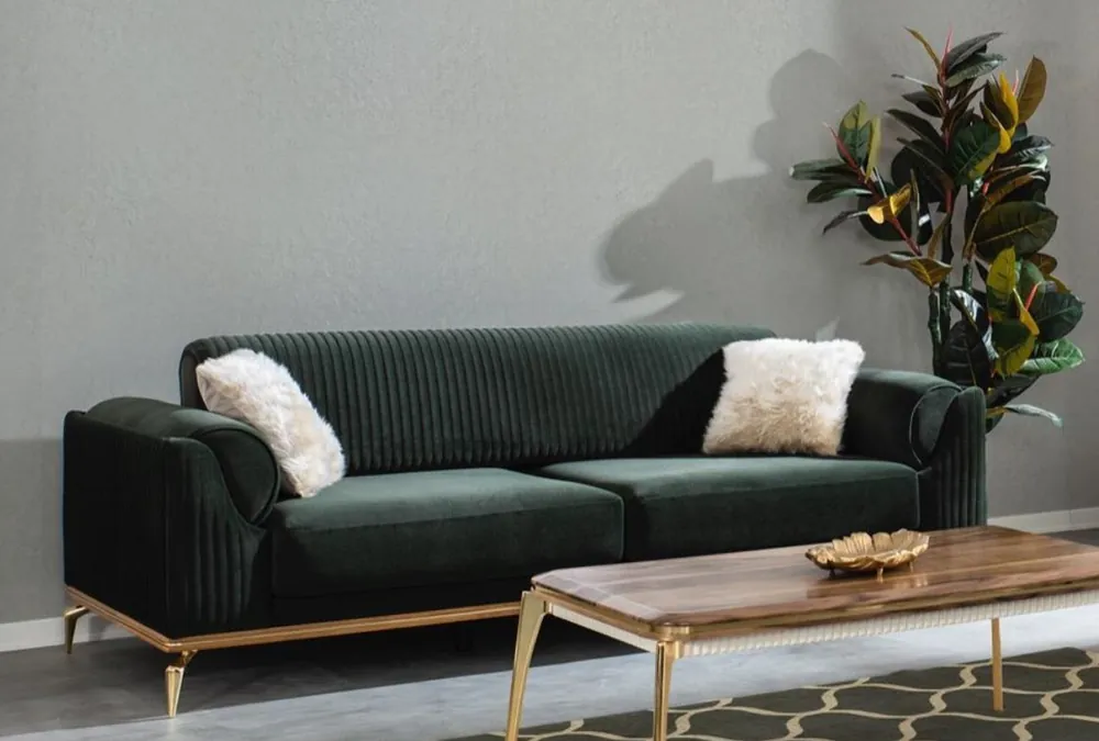 Casa Padrino sofá Art Deco de lujo verde / marrón / oro 230 x 100 x A. 92 cm - Sofá de salón noble con cojines decorativos - Muebles Art Deco de Lujo Solange Der Vorrat Reicht