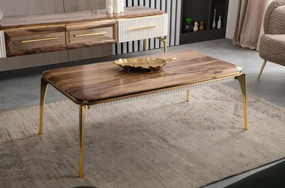 Preiswert Casa Padrino mesa de centro Art Deco de lujo marrón / oro 117 x 62 x A. 45 cm - Elegante mesa de salón - Muebles de Salón Art Deco