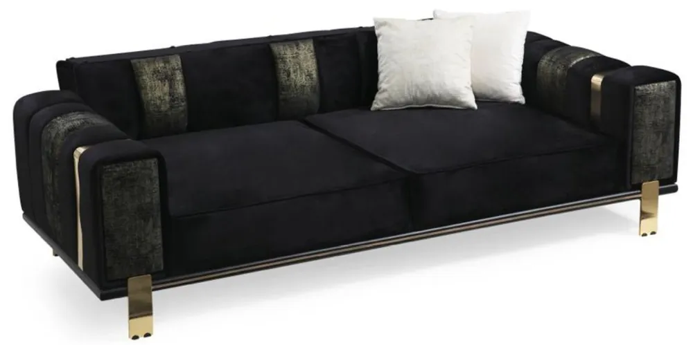 Sofort Bestellen Casa Padrino sofá de salón de lujo con respaldo ajustable negro / oro 223 x 93 x A. 76 cm - Muebles de Salón - Muebles de Lujo