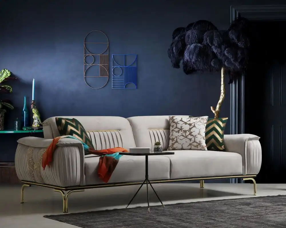 Casa Padrino sofá de salón de lujo con respaldo ajustable gris / beige / oro 223 x 93 x A. 78 cm - Muebles de salón de lujo Geprüft