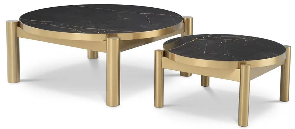 Casa Padrino conjunto de mesa de centro de lujo latón / negro - Mesas de salón de acero inoxidable con tapas de cerámica - Muebles de salón de lujo Direktkauf