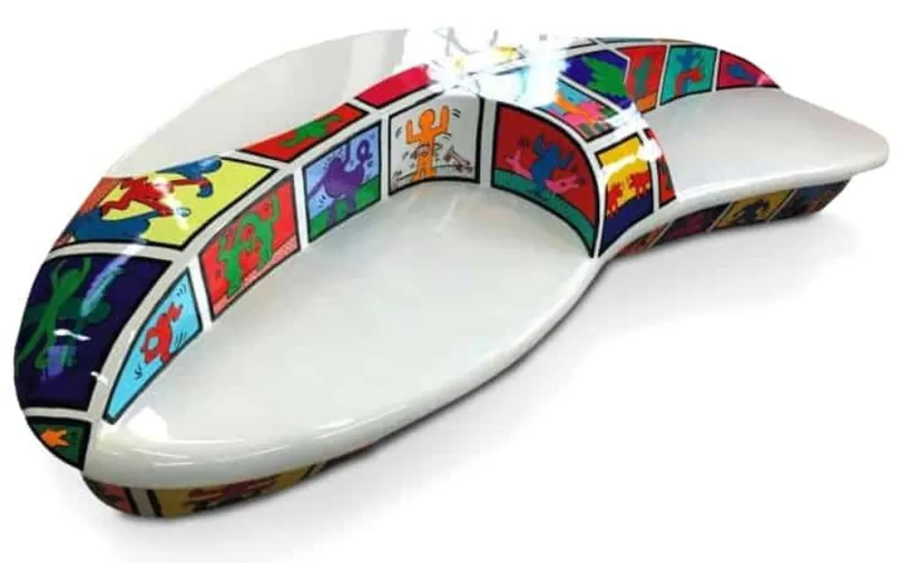 Casa Padrino banco de centro comercial de diseño blanco / multicolor 356 x 150 x A. 70 cm - Banco de jardín resistente a la intemperie - Muebles banco de jardín de terraza de salón de lujo Solange Der Vorrat Reicht
