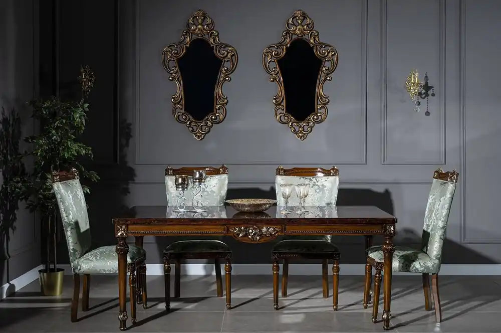 Casa Padrino conjunto de comedor barroco de lujo verde menta / marrón - 1 Mesa de Comedor y 6 Sillas de Comedor - Muebles de comedor de estilo barroco nobles Begrenztes Angebot